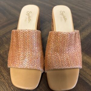 Seychelles Woven Raffia Slide Sandals Tan Platform Mule Size 8